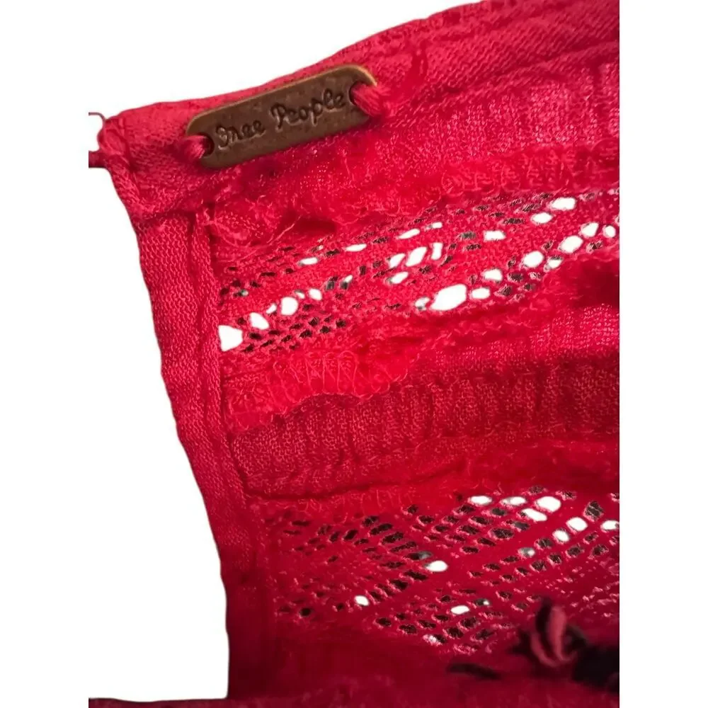 Free People Red Boho‎ Embroidered Lace Peasant Top Women’s Size S